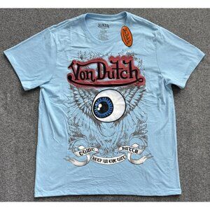 NWT Von Dutch Embroidered Eyeball Graphic T Shirt Light Blue Men XL New 07/2025